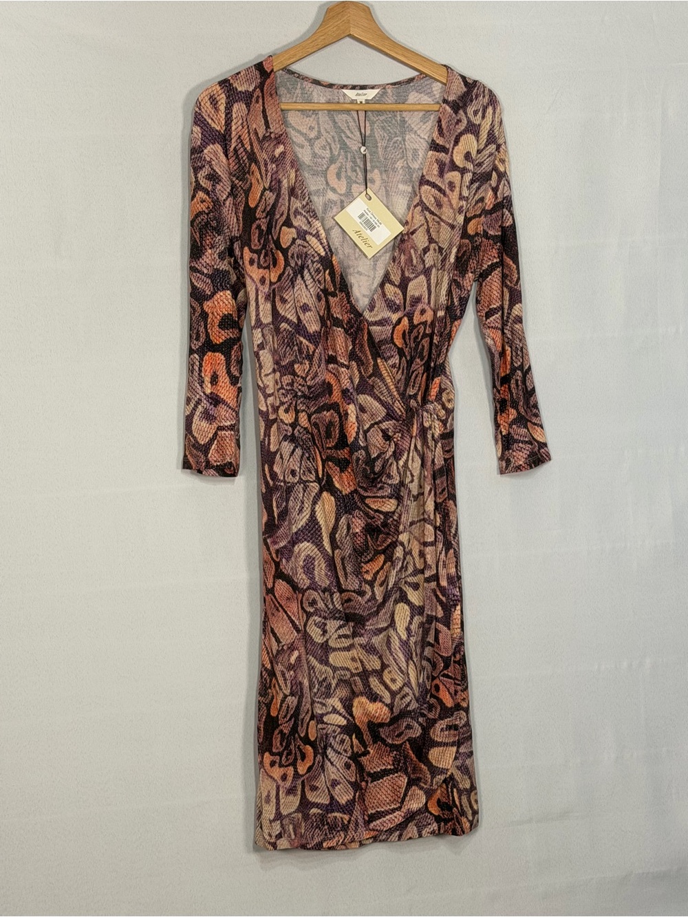 NWT Atelier Wrap Knit Midi Dress Women’s Medium Multi Print Long Sleeve. Size M